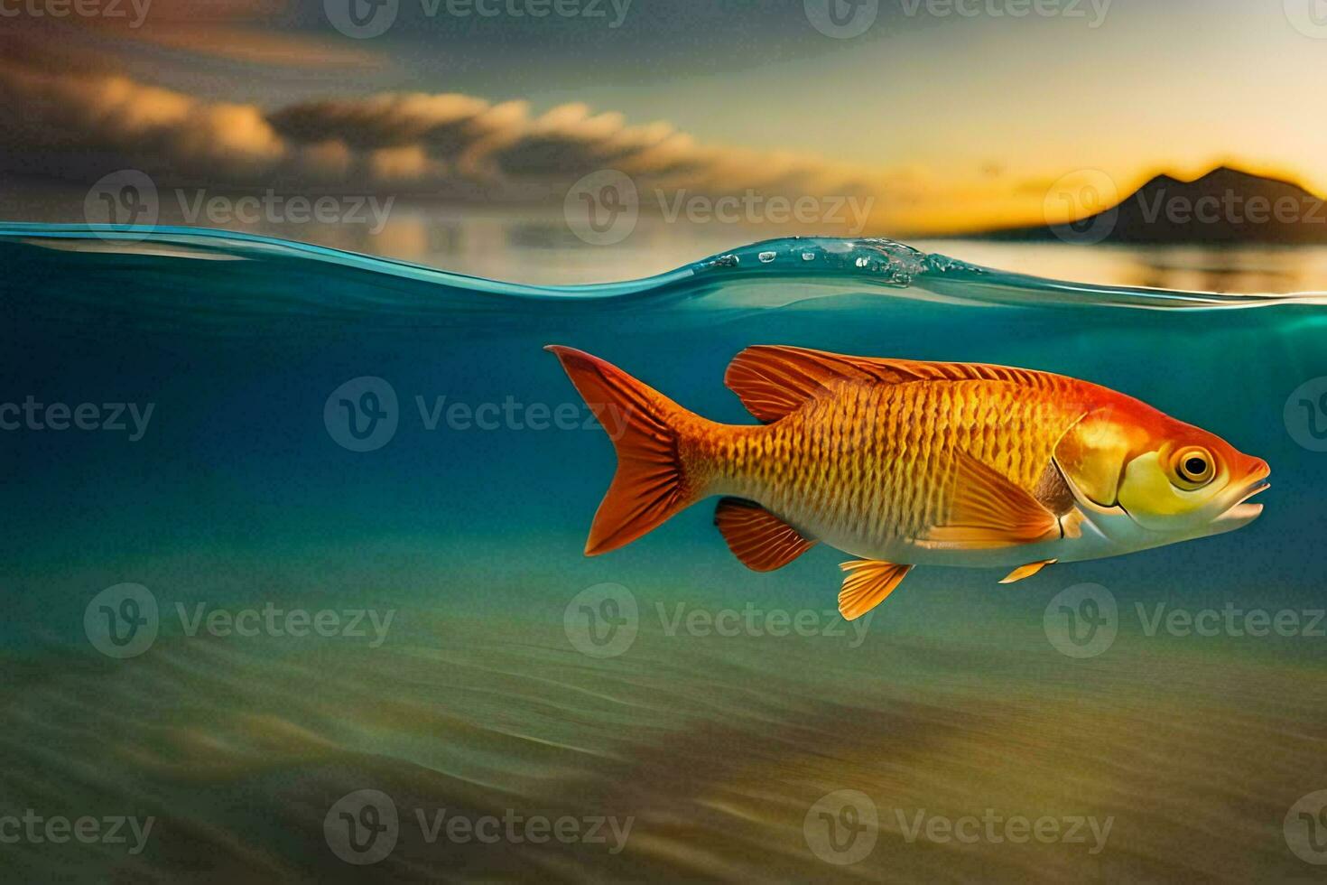 goldfish swimming in the ocean, fish, underwater, water, hd wallpaper. AI-Generated photo