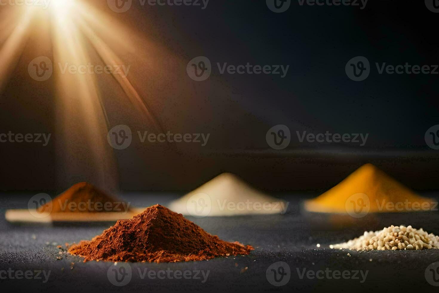 various spices and spices on a black background. AI-Generated photo