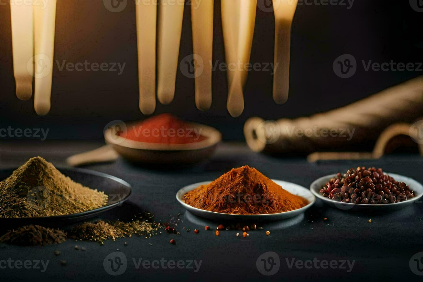 spices and spices on a black background. AI-Generated photo