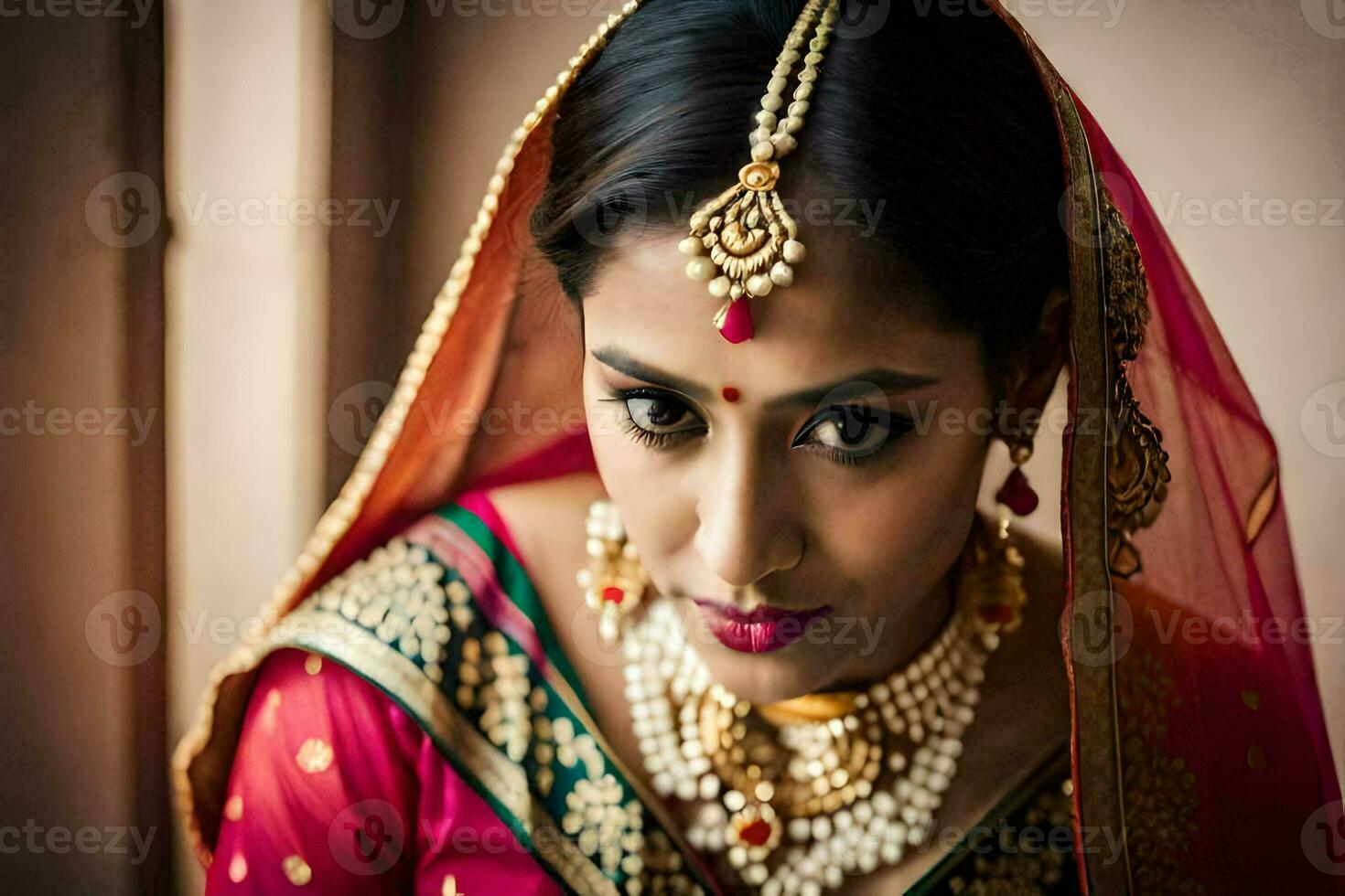 a beautiful indian bride in traditional attire. AI-Generated photo