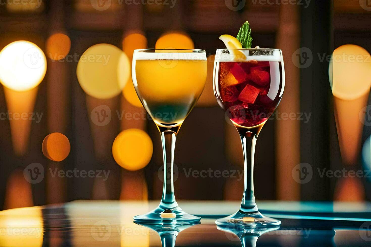 two glasses of wine with a drink in each. AI-Generated photo