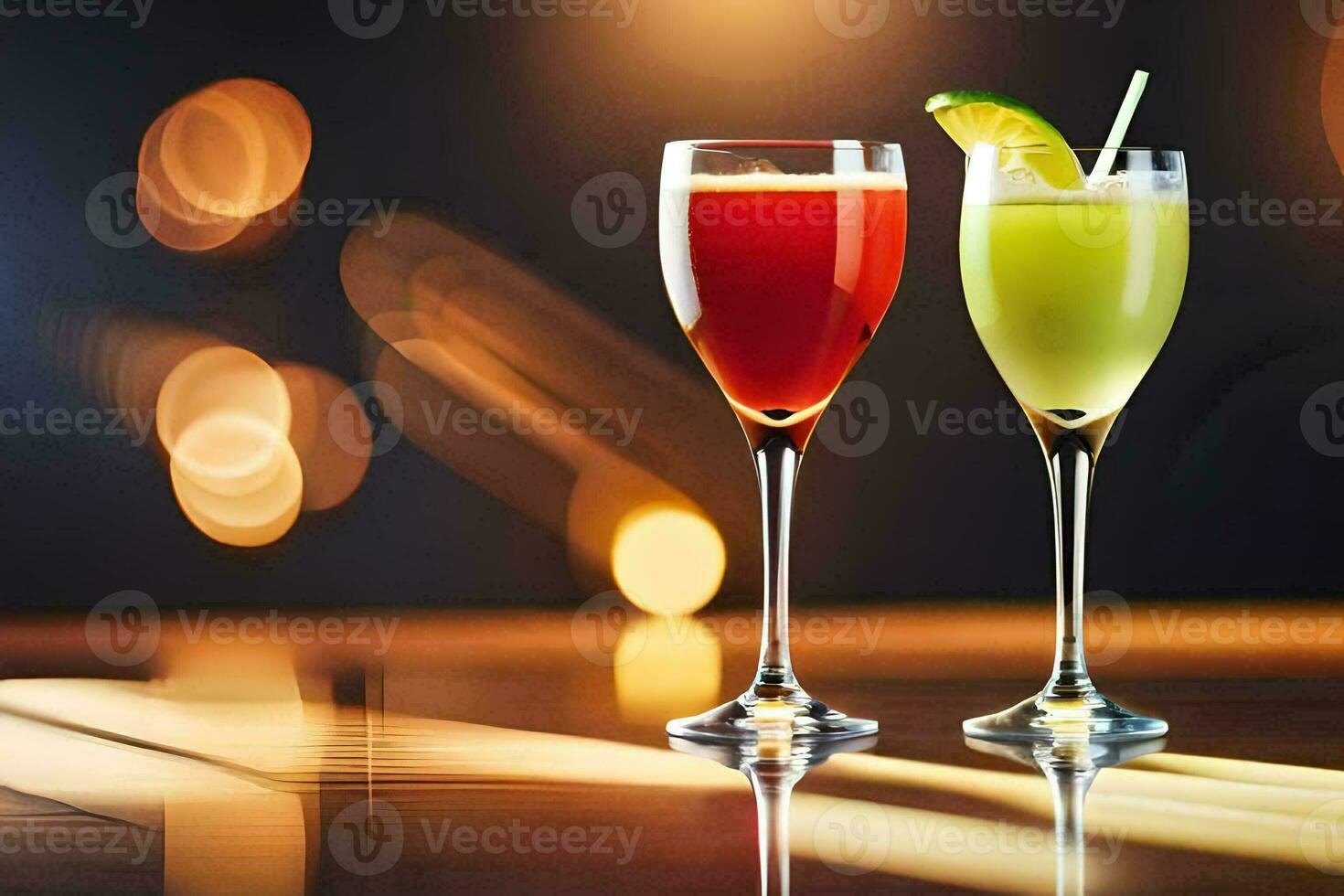 two glasses of cocktails on a table. AI-Generated photo