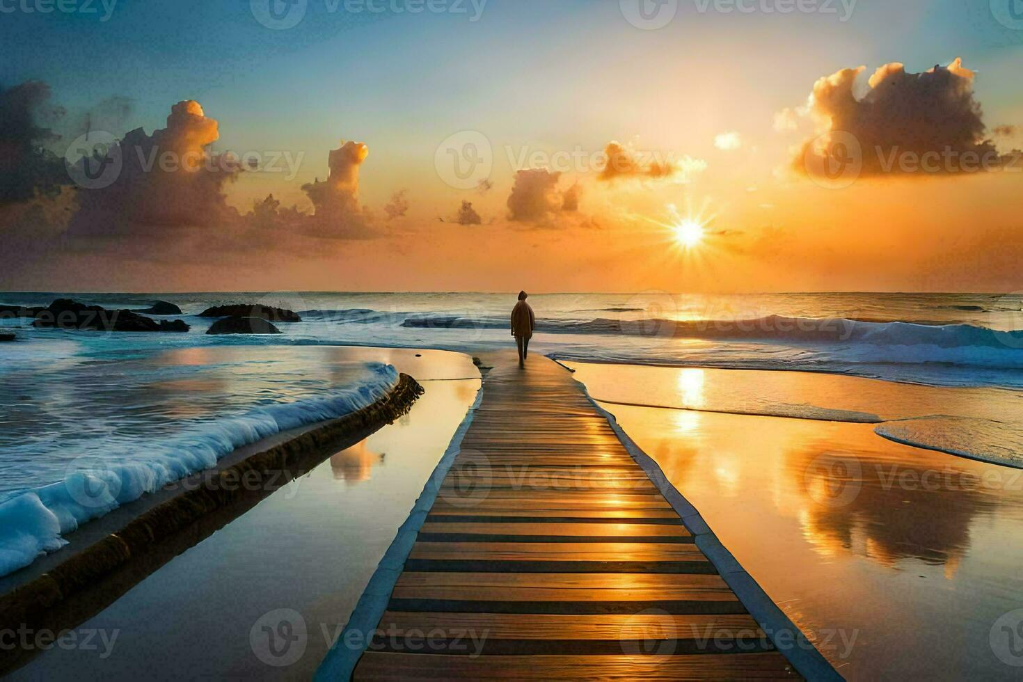 the sunset on the beach. AI-Generated photo