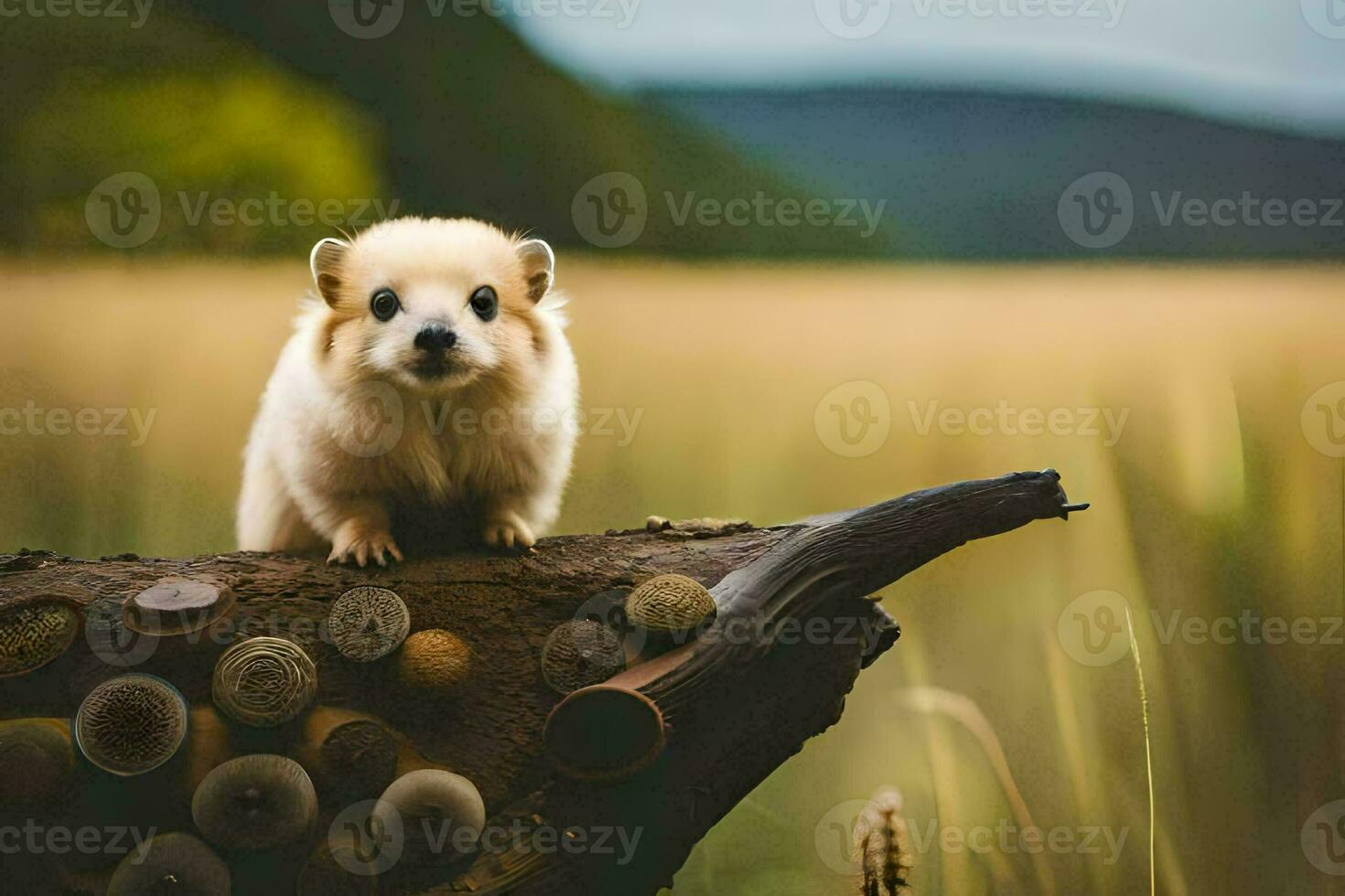 a small animal sitting on top of a log. AI-Generated photo