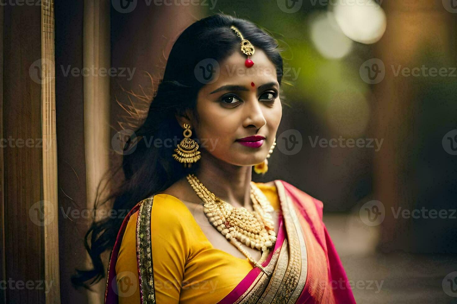 a beautiful indian woman in a sari. AI-Generated photo