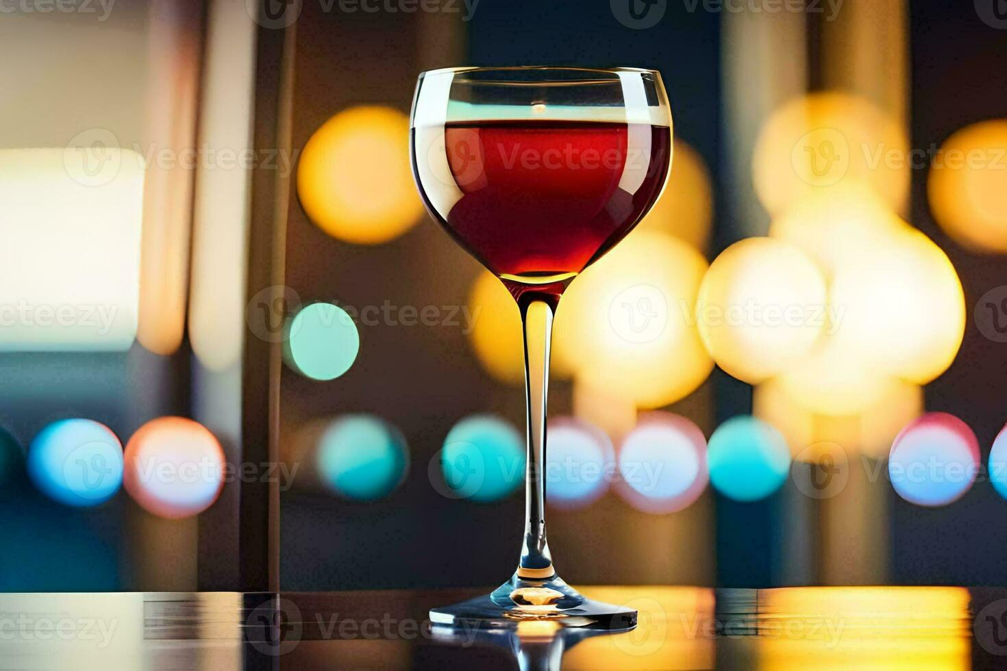 a glass of red wine on a table in front of a blurred background. AI-Generated photo