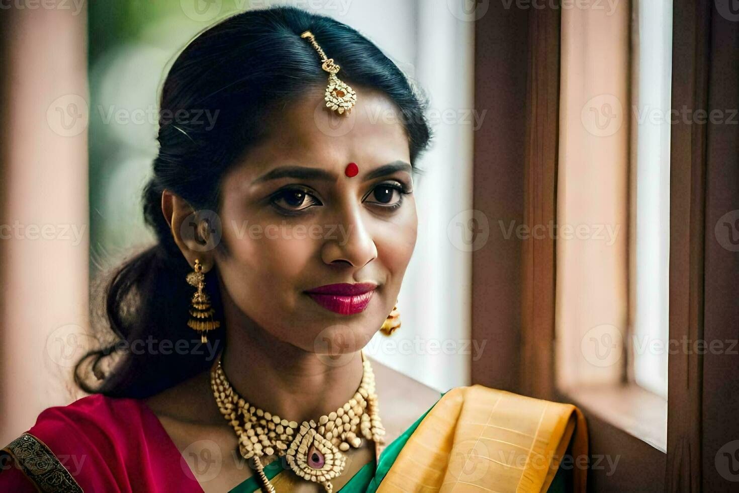 a beautiful indian woman in a sari. AI-Generated photo