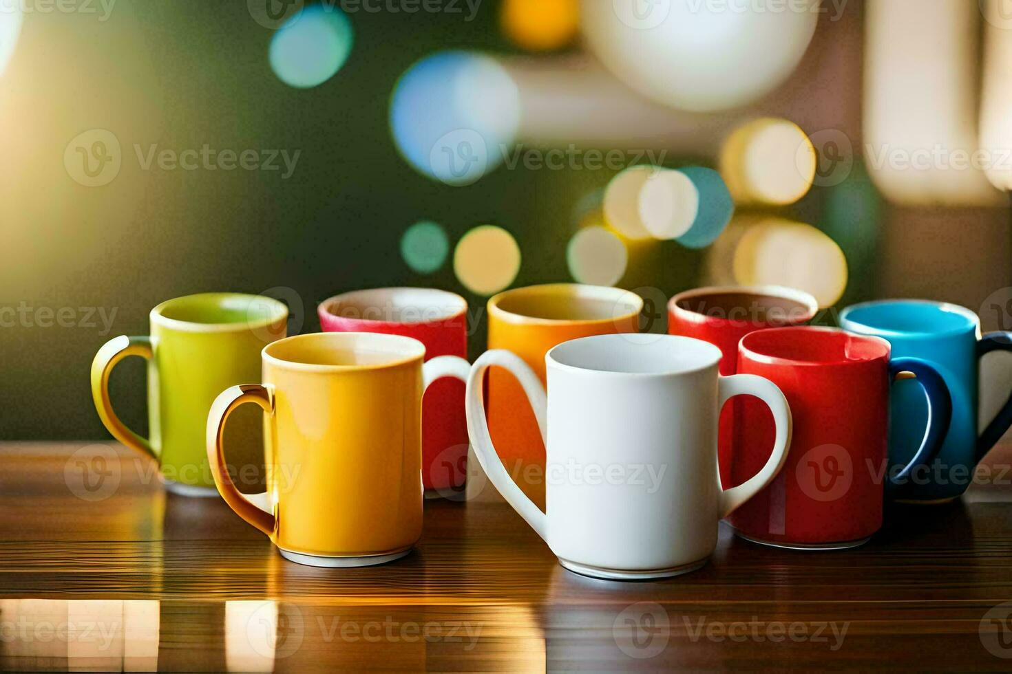 colorful coffee cups on a table. AI-Generated photo