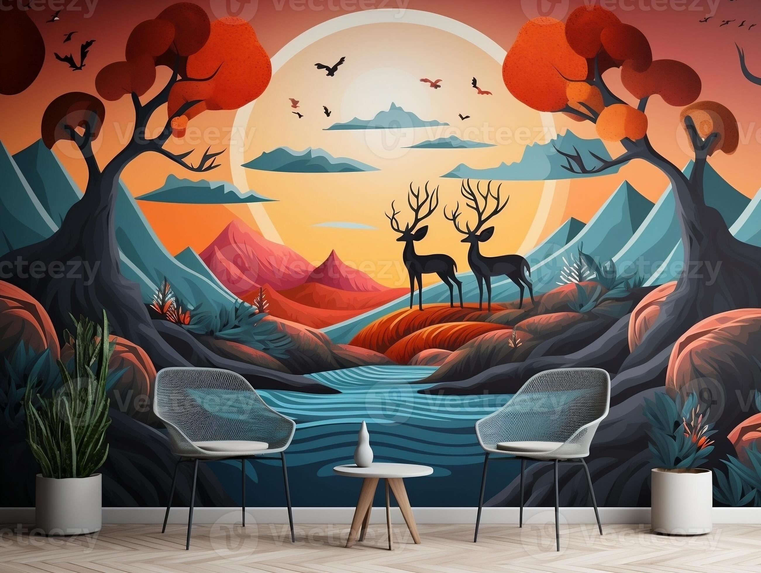 3d abstraction modern wall art decor wallpaper with blue and golden