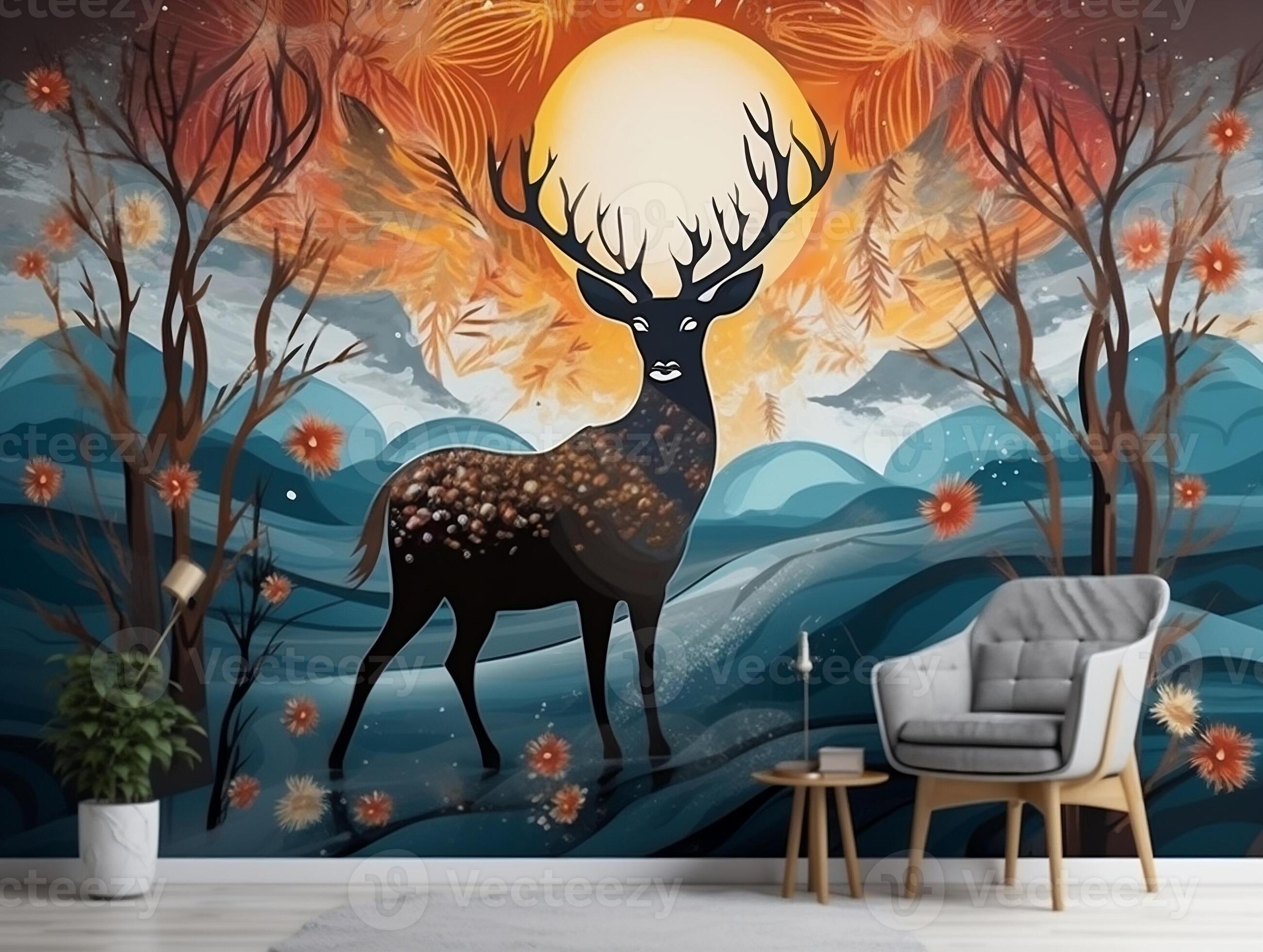 3d abstraction modern wall art decor wallpaper with blue and golden