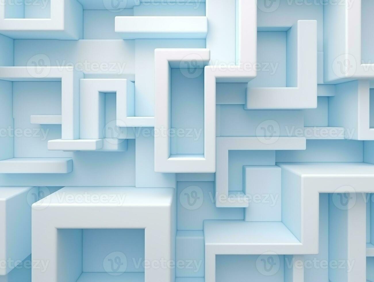Beautiful futuristic Geometric background textured intricate 3D wall in light blue and white tones generative ai photo