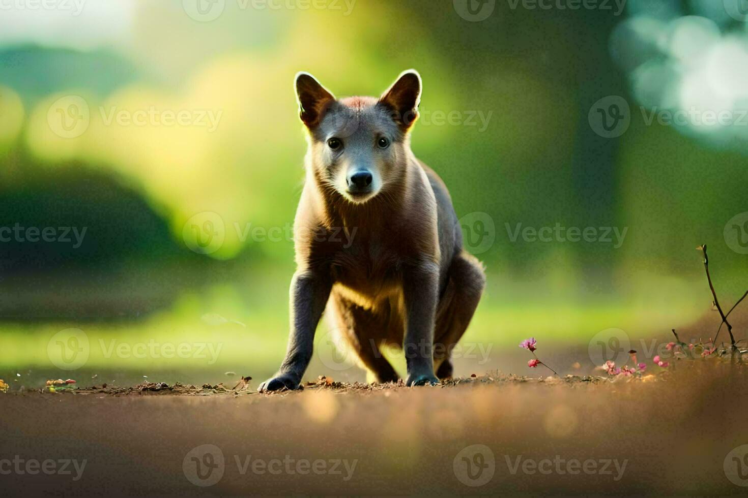 australiano perro en pie en el suciedad la carretera. generado por ai foto