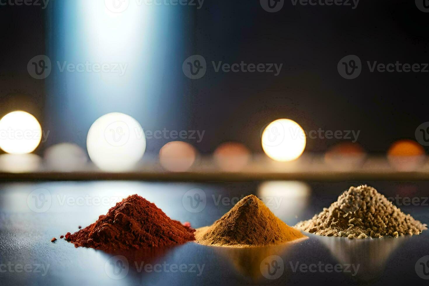 three different types of spices are shown on a table. AI-Generated photo