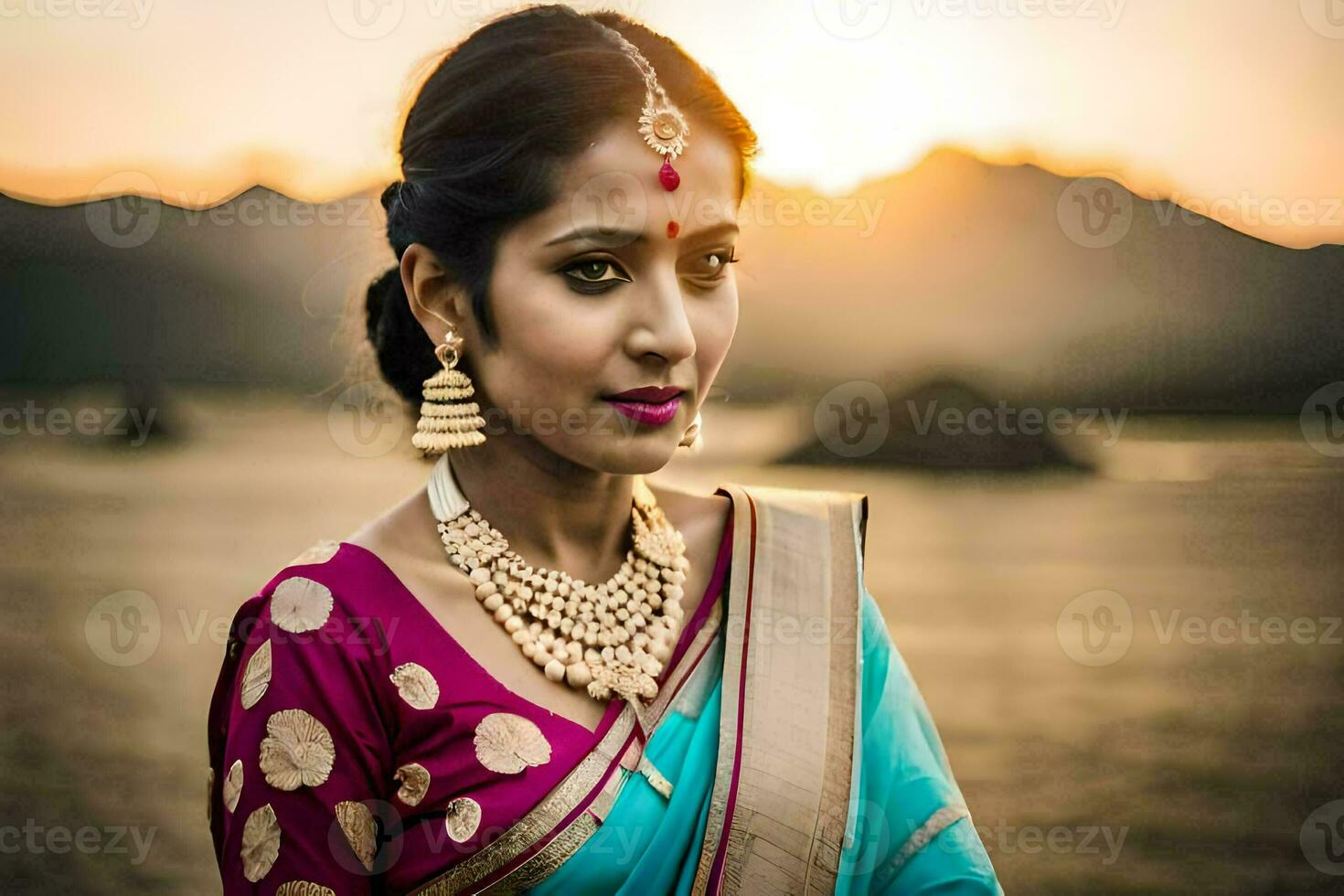 a beautiful indian woman in a sari. AI-Generated photo