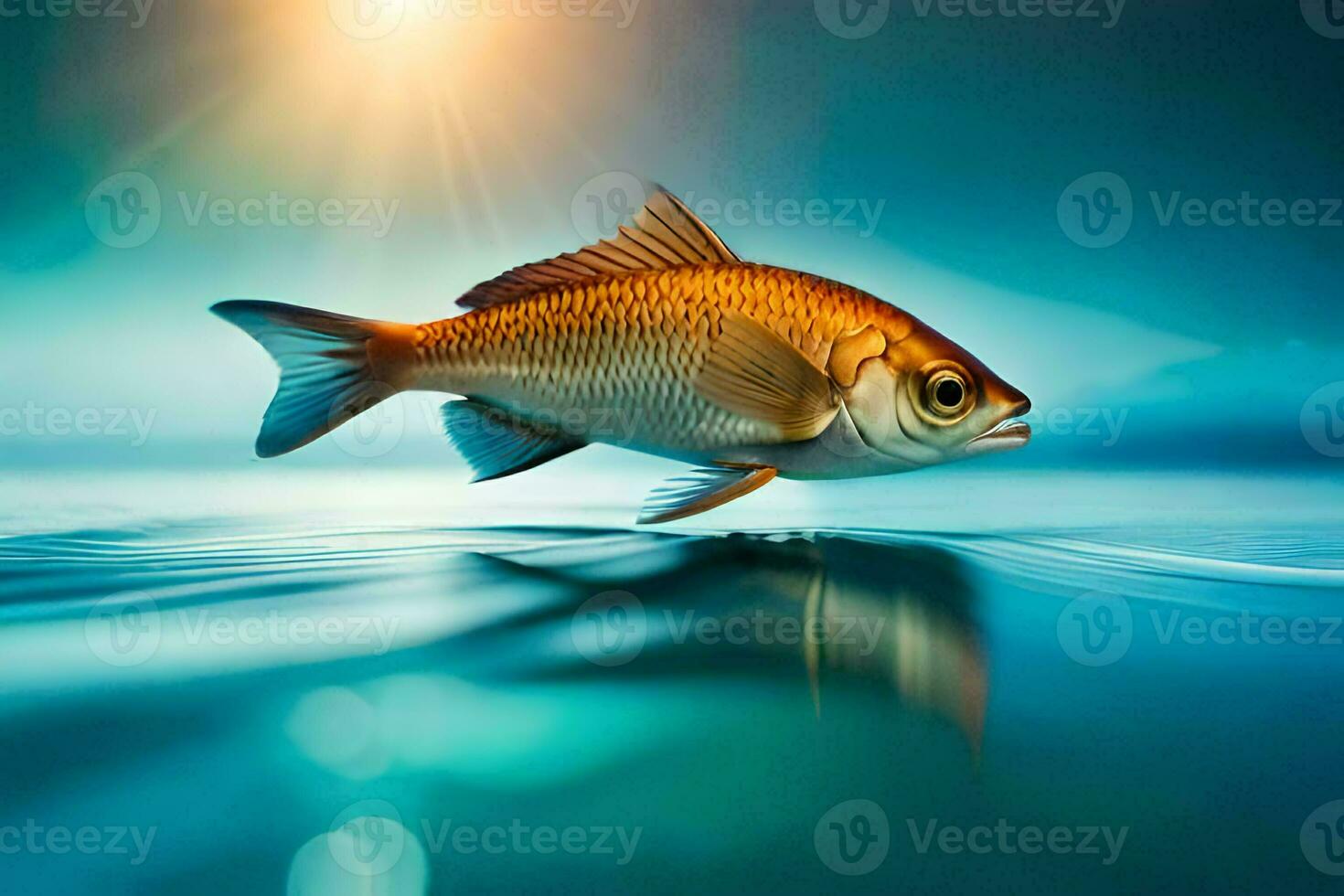 a fish swimming in the ocean with the sun shining. AI-Generated photo