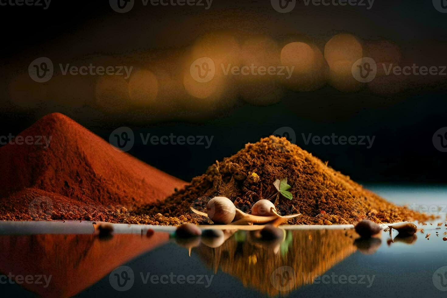 spices and nuts on a black background. AI-Generated photo