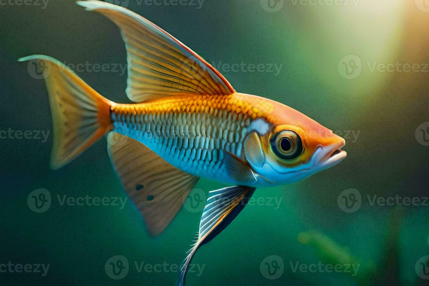 a fish with a long tail and a white body. AI-Generated photo