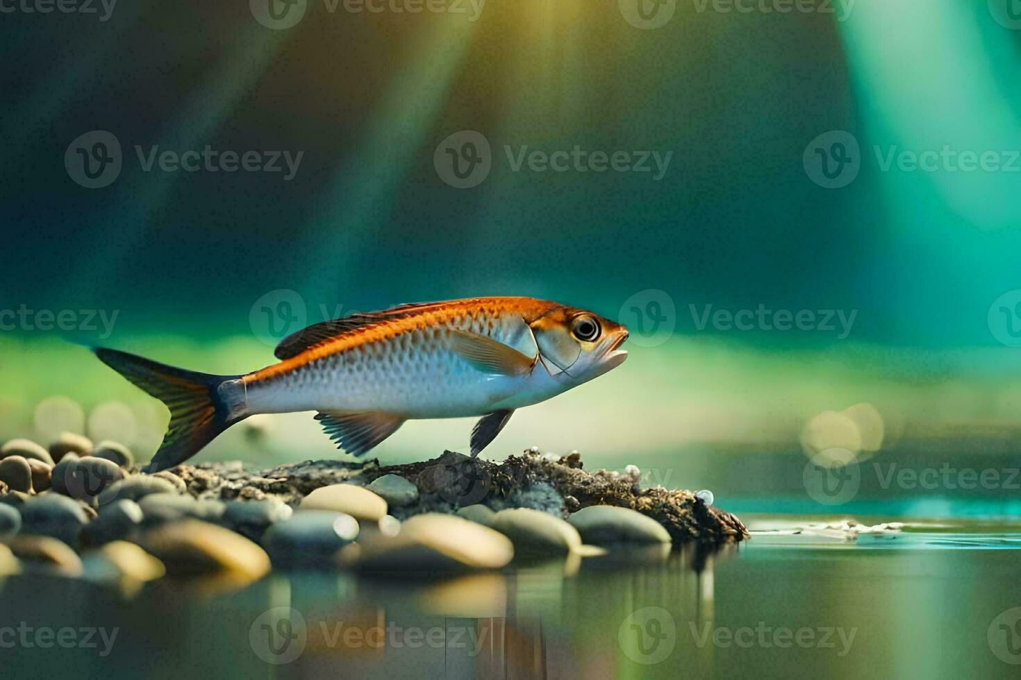 foto fondo de pantalla el cielo, pez, agua, sol, luz, pez, agua, río,. generado por ai