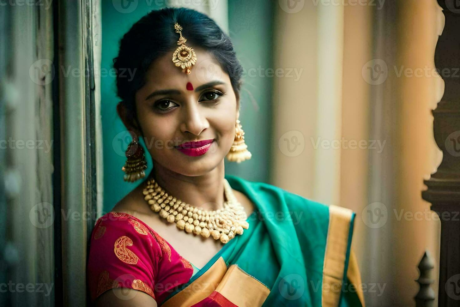 a beautiful indian woman in a sari. AI-Generated photo