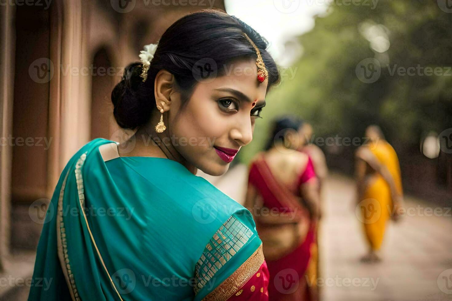 a beautiful indian woman in a sari. AI-Generated photo