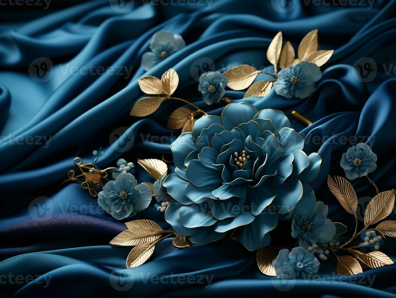 High-quality blue fabric with many beautiful details generative ai photo