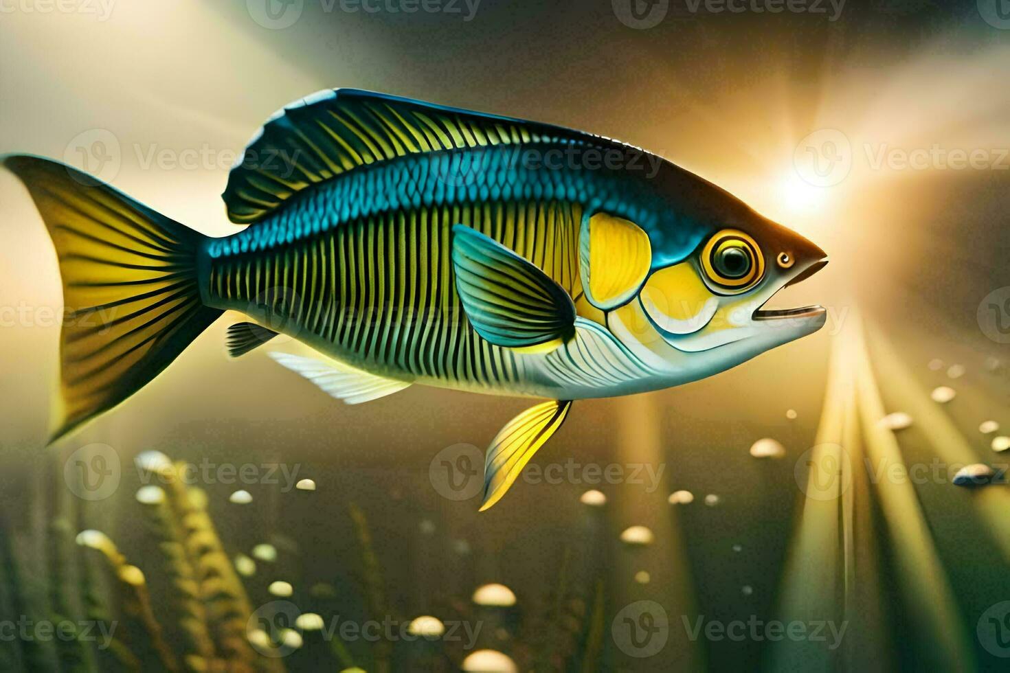 fish in the water with sun shining through. AI-Generated photo