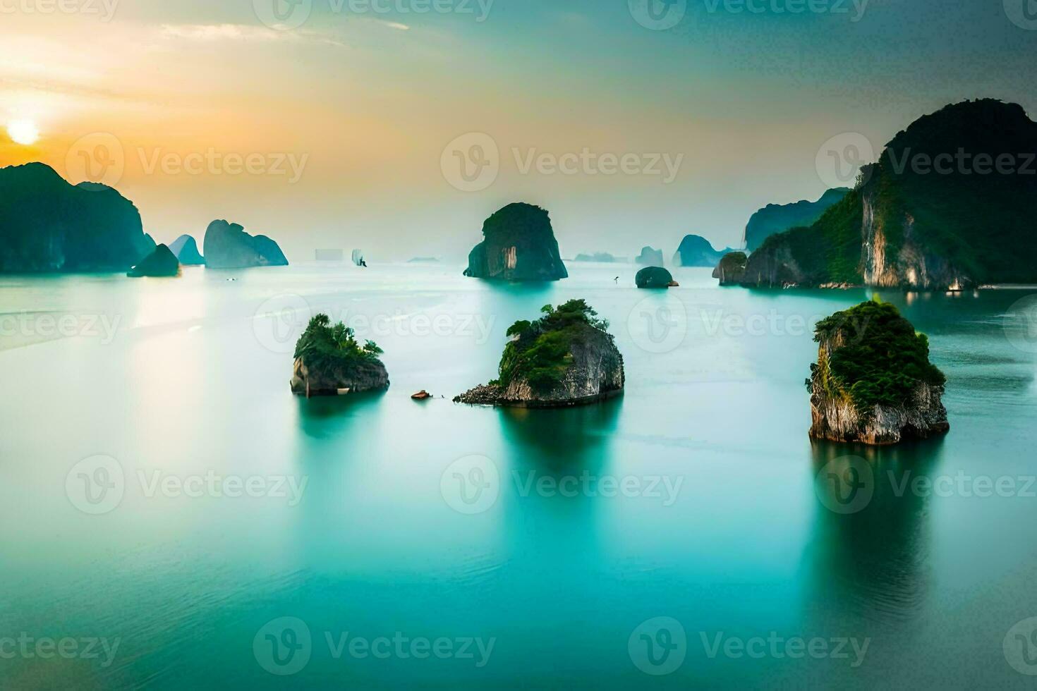 the sunrise over halong bay. AI-Generated photo