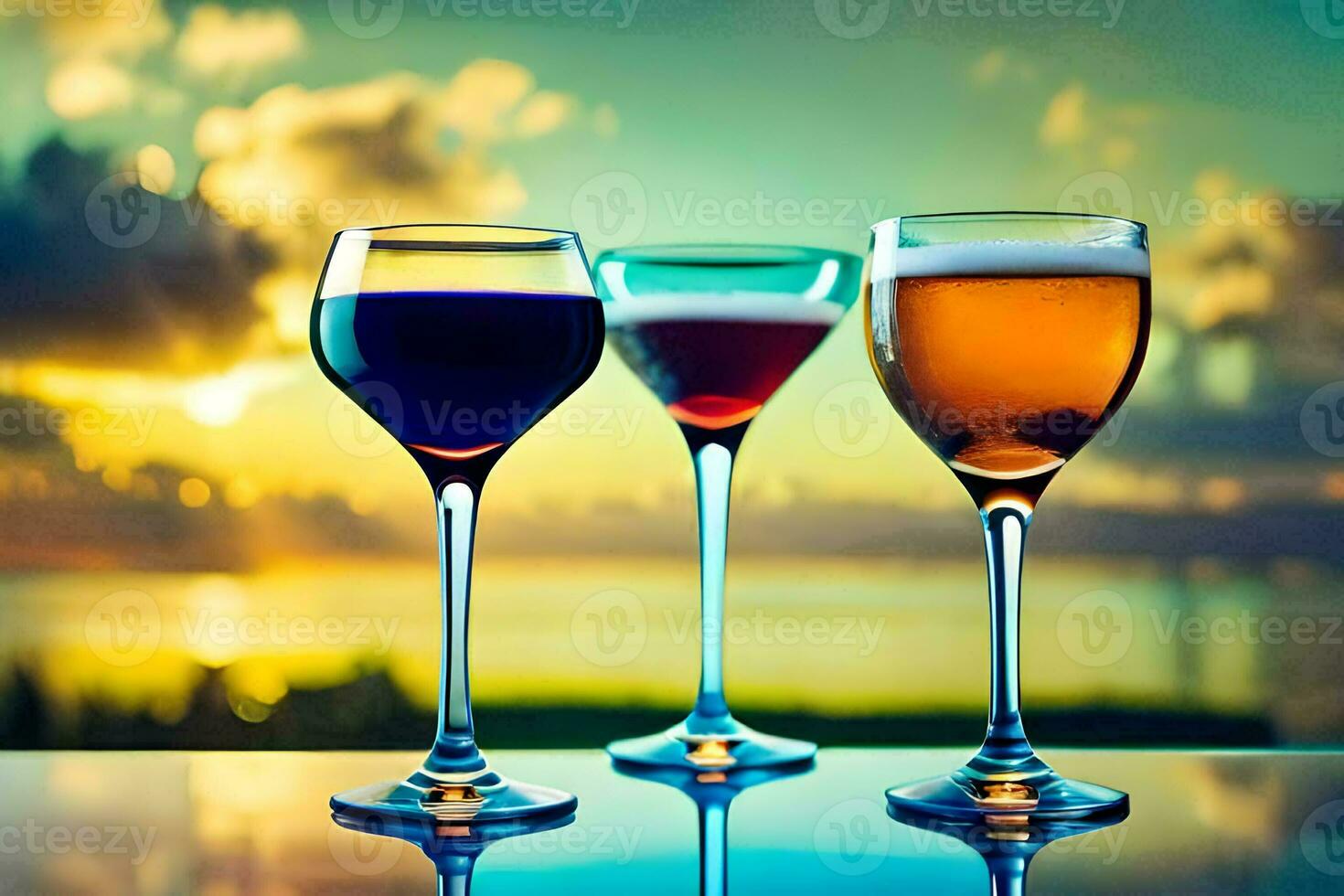 three glasses of wine are shown on a table. AI-Generated photo