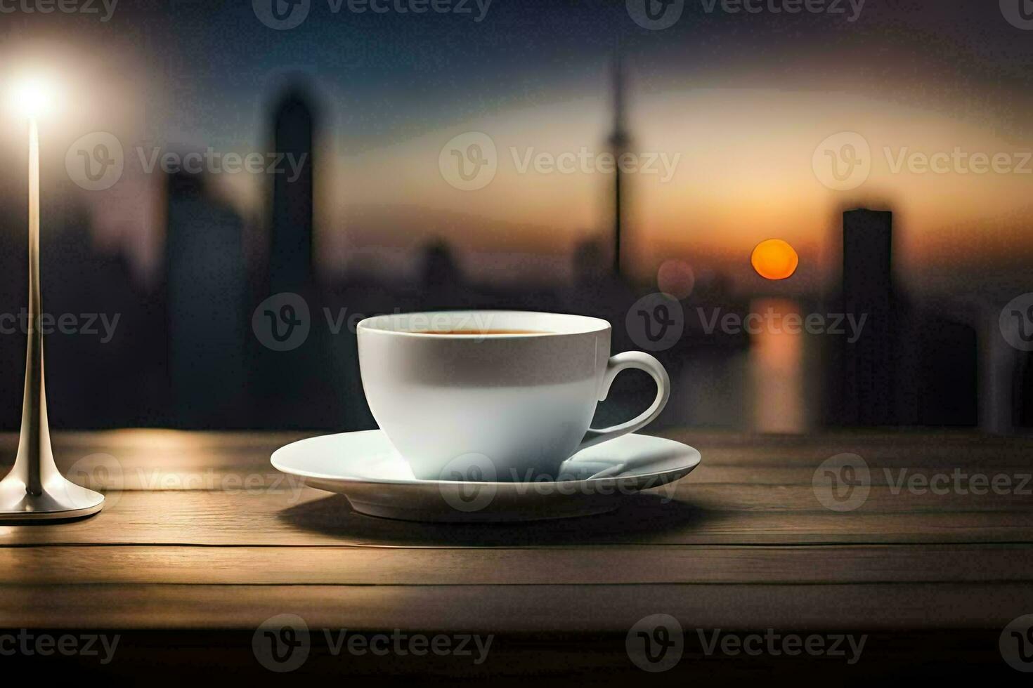 coffee cup and candle on the table. AI-Generated photo