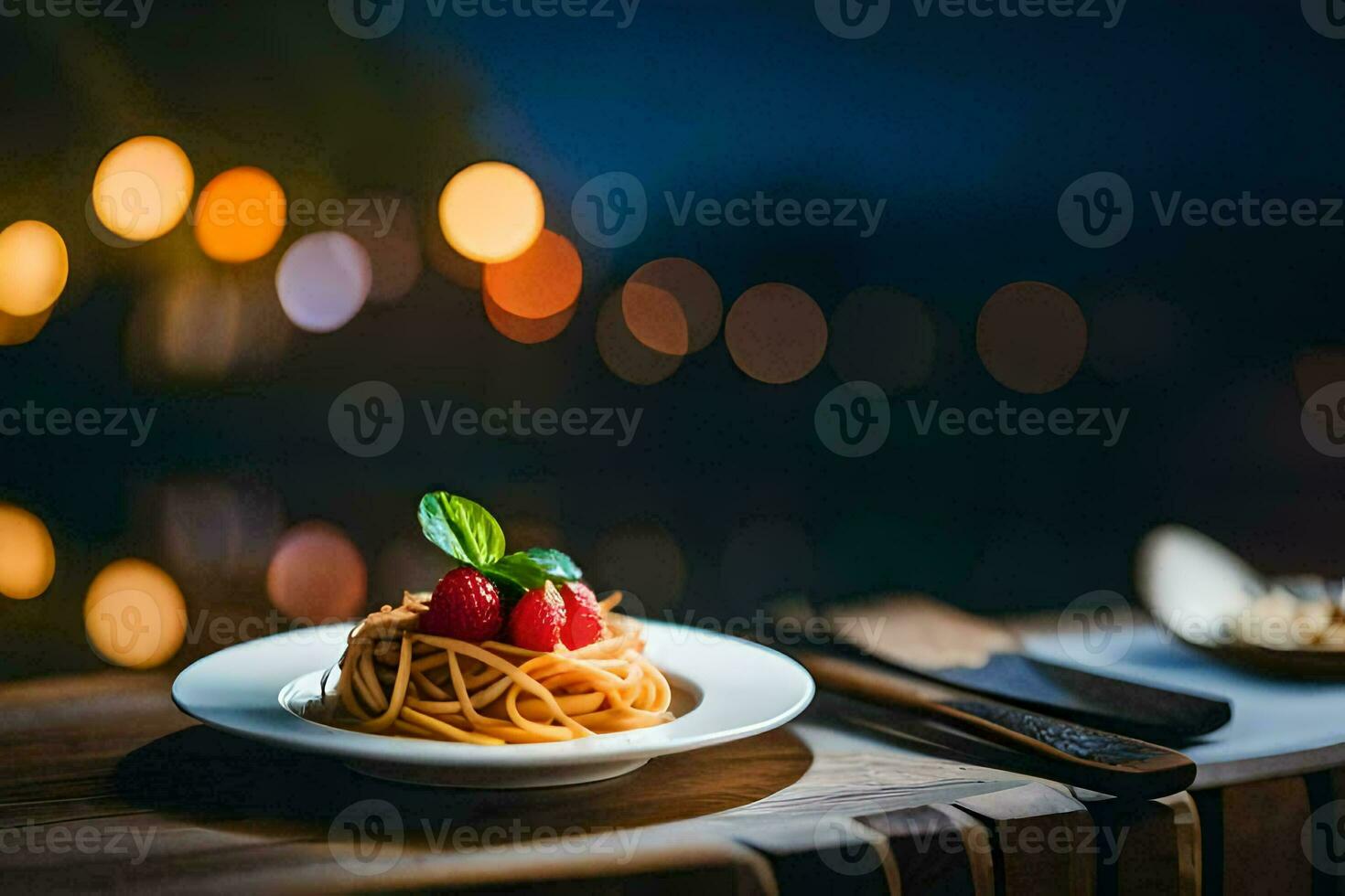 spaghetti with berries on a plate. AI-Generated photo