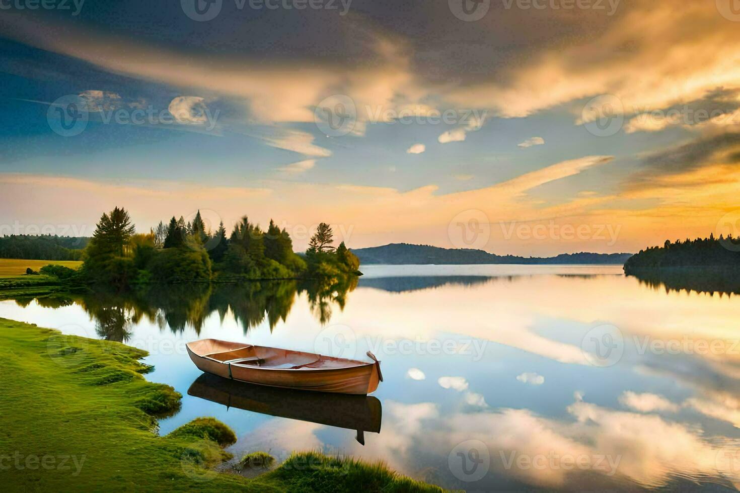 the boat on the lake. AI-Generated photo