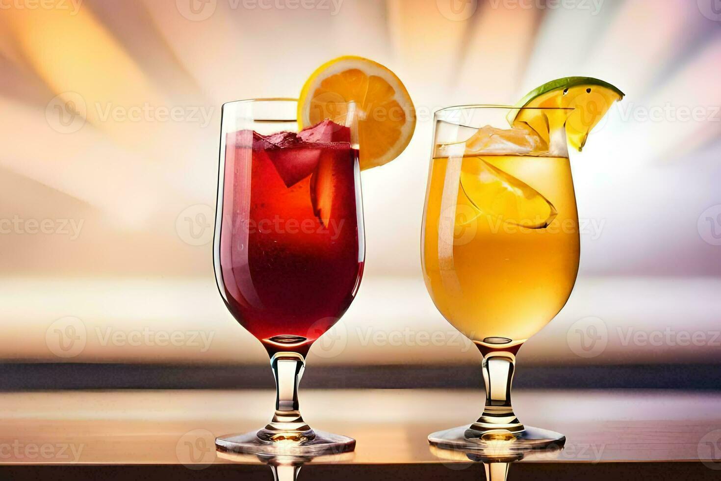 dos lentes de alcohólico bebidas con naranja rebanadas generado por ai foto