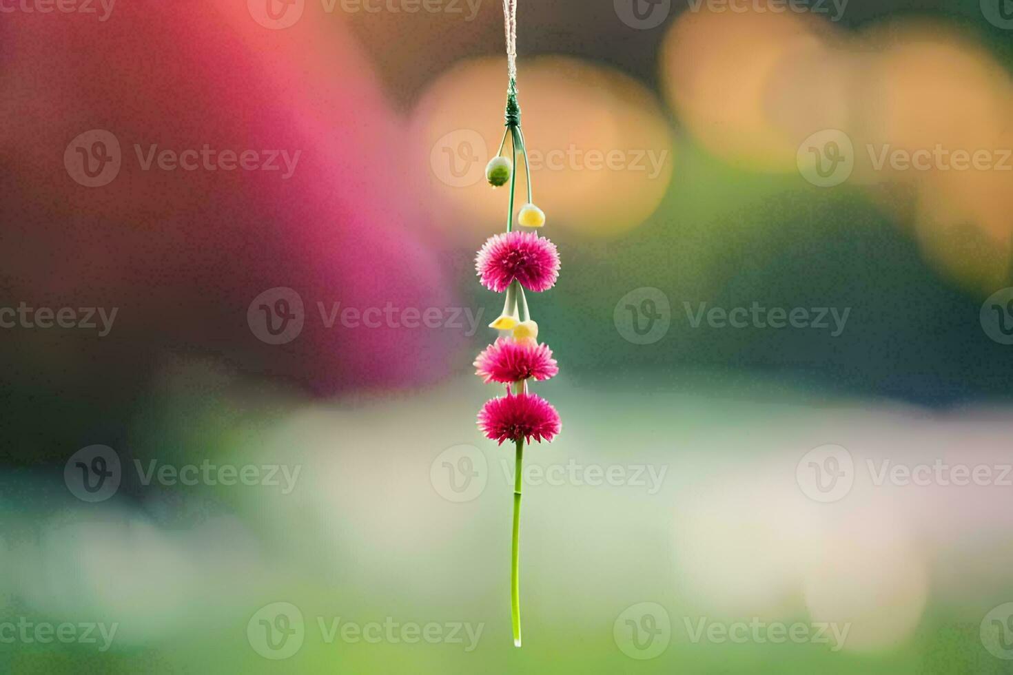 un rosado flor colgando desde un cadena. generado por ai foto