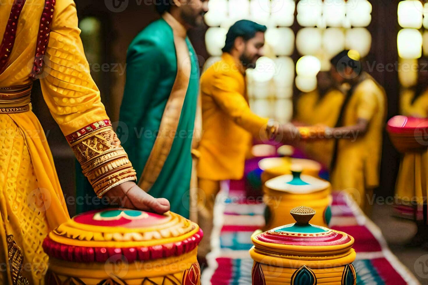 indio Boda ceremonia con batería. generado por ai foto