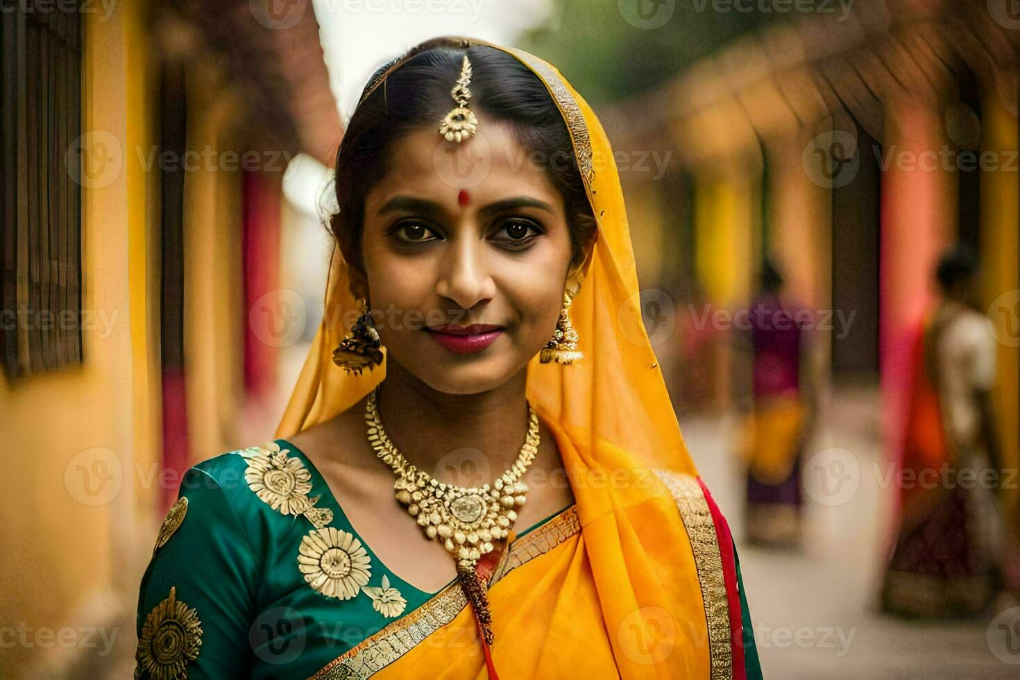 un hermosa indio mujer en tradicional ropa. generado por ai foto