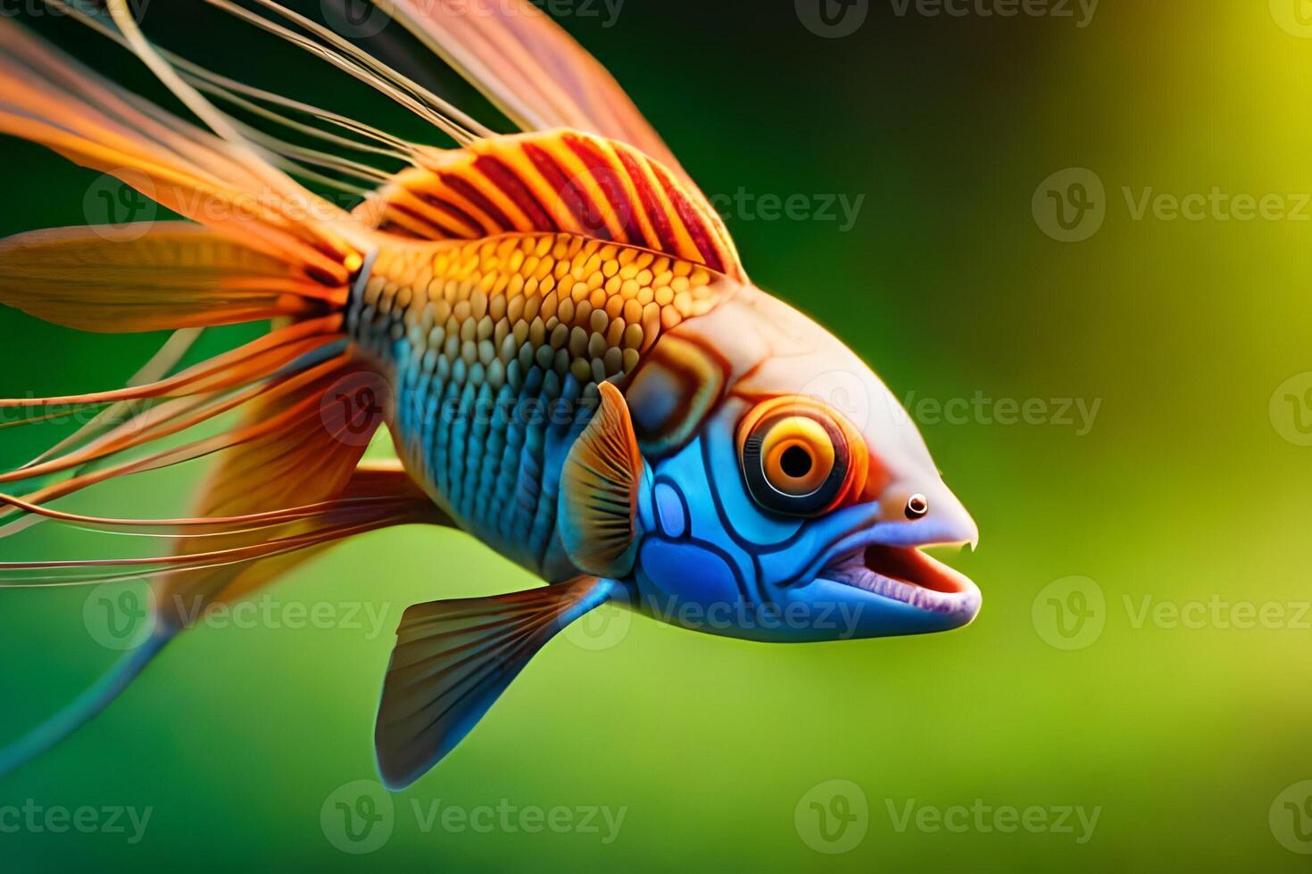 a fish with long, orange and blue fins. AIGenerated 30872137 Stock