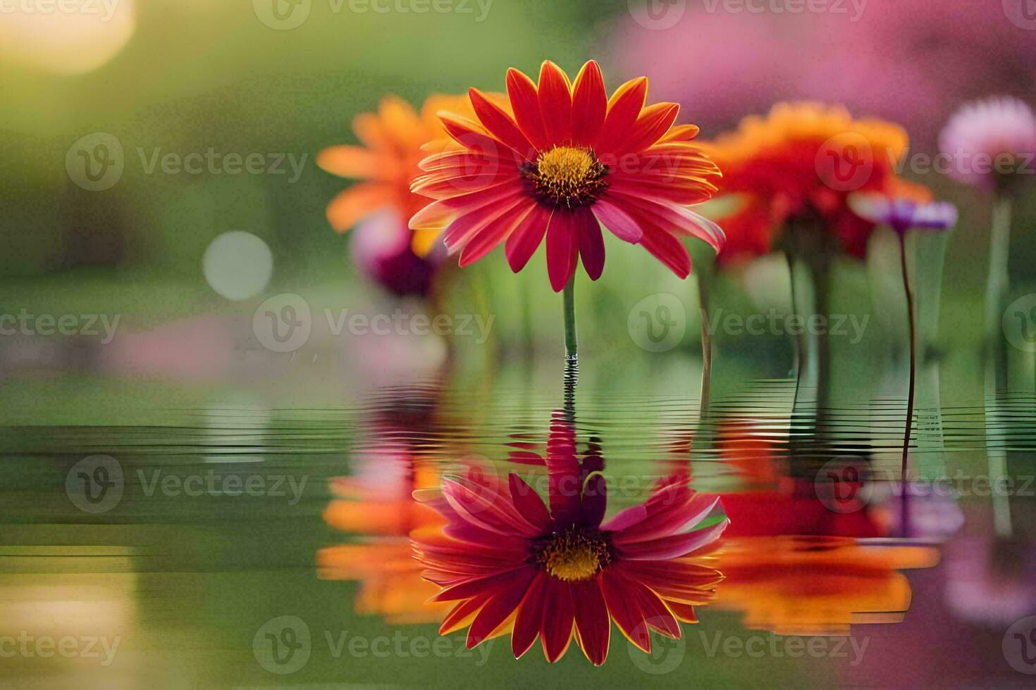 flowers in water with reflection. AI-Generated photo