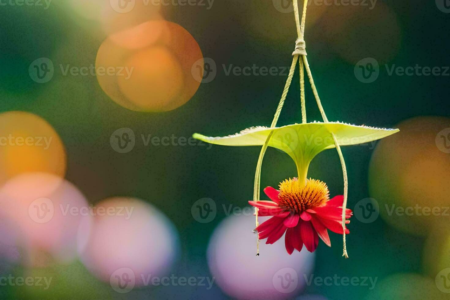 a hanging red flower with a green stem. AI-Generated photo