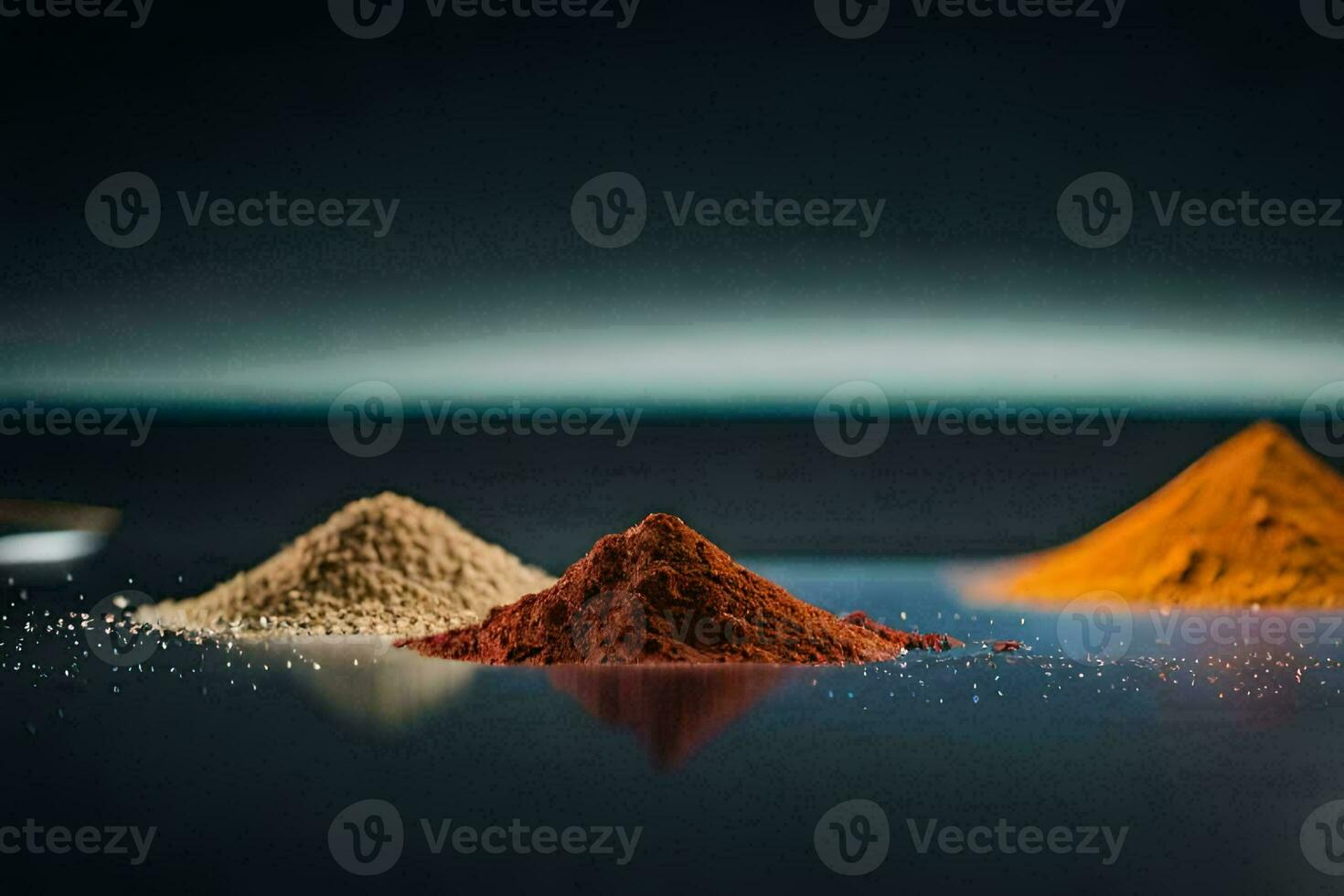three different types of spices are shown on a table. AI-Generated photo