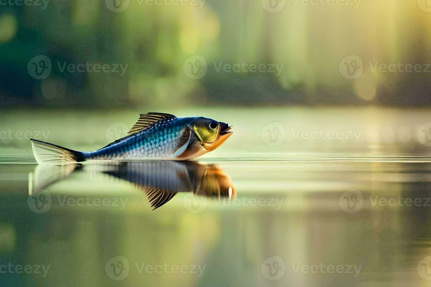 a fish swimming in the water with a green background. AI-Generated photo