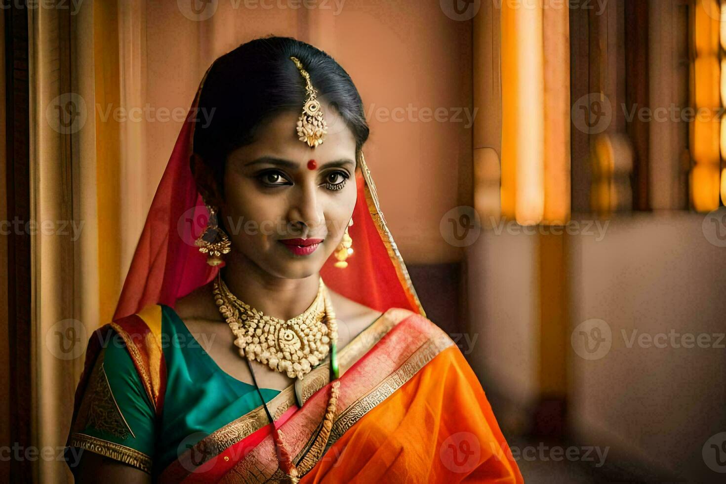 a beautiful indian bride in traditional attire. AI-Generated photo