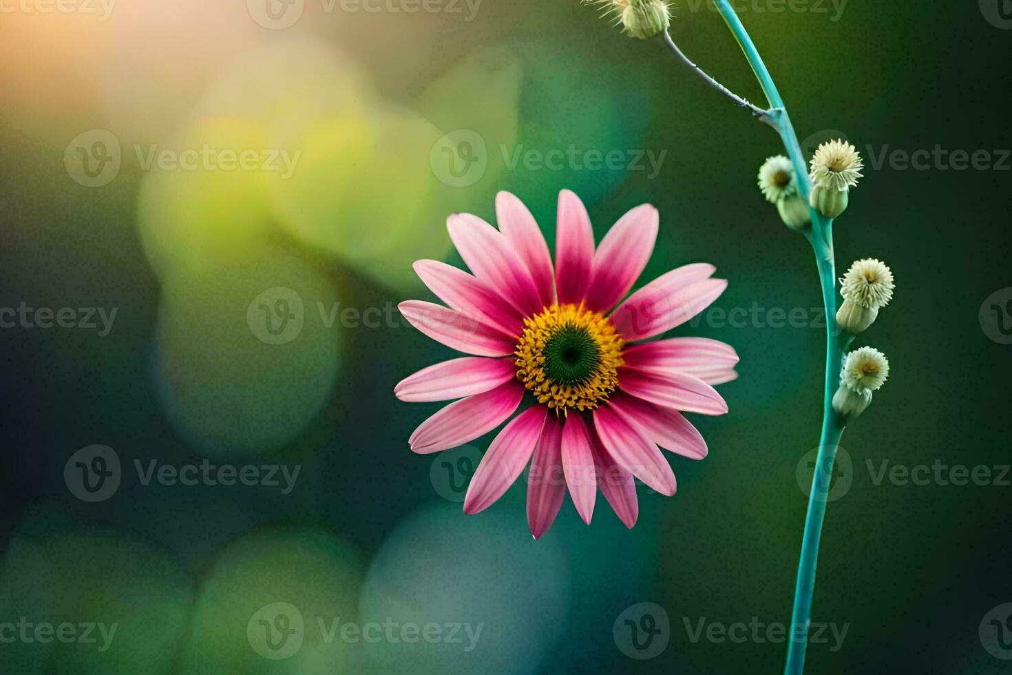 a pink flower is sitting on a stem. AI-Generated photo