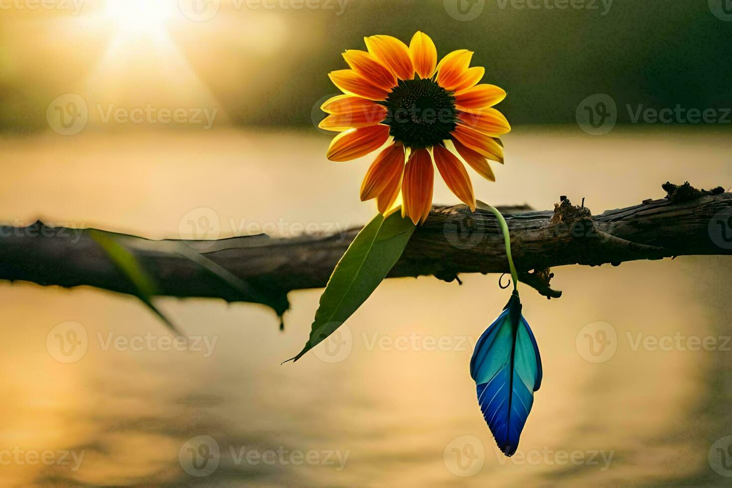 sunflower, water, sunset, the sun, water, sunset hd wallpaper. AI-Generated photo