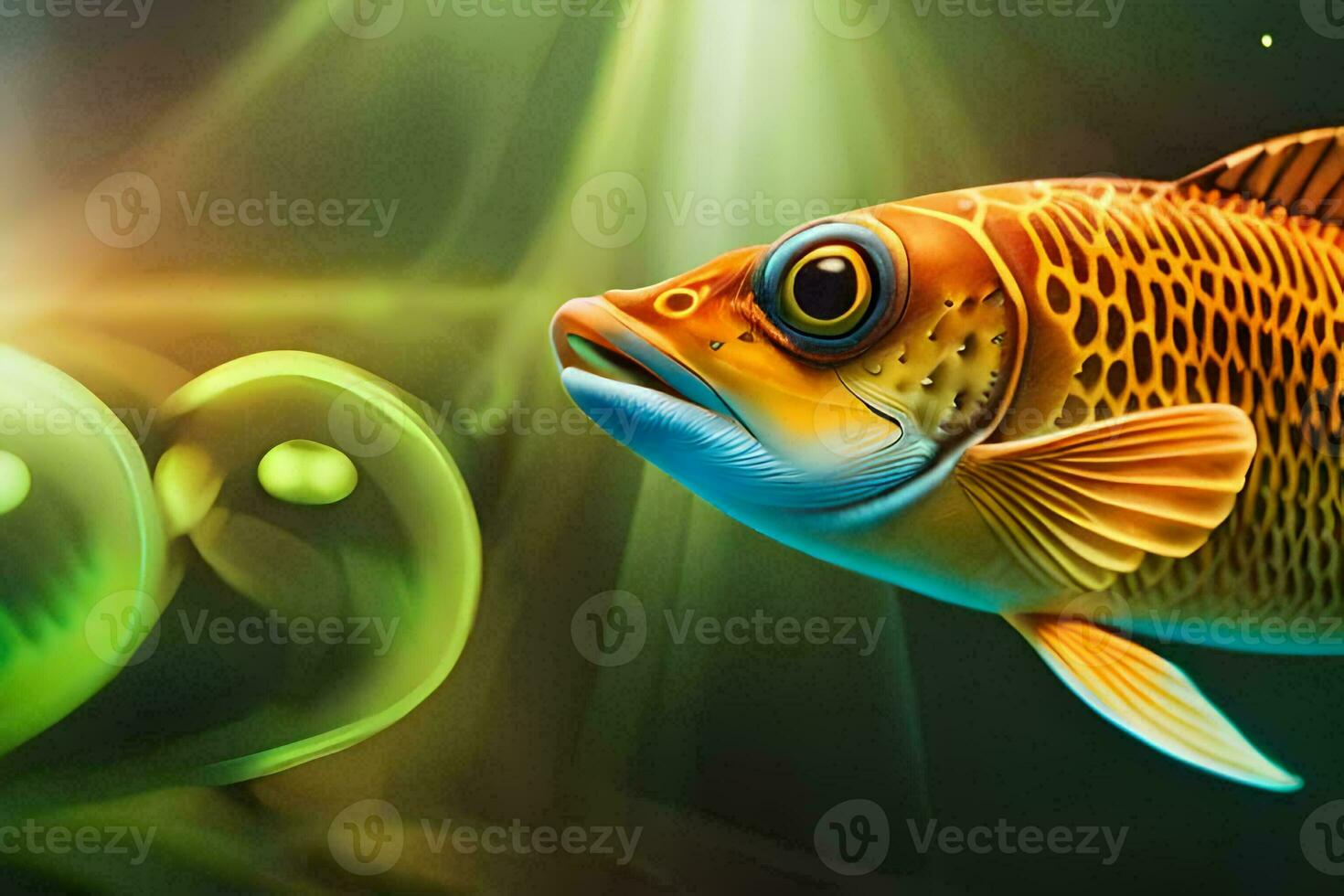 a fish with a green head and a yellow body. AI-Generated photo