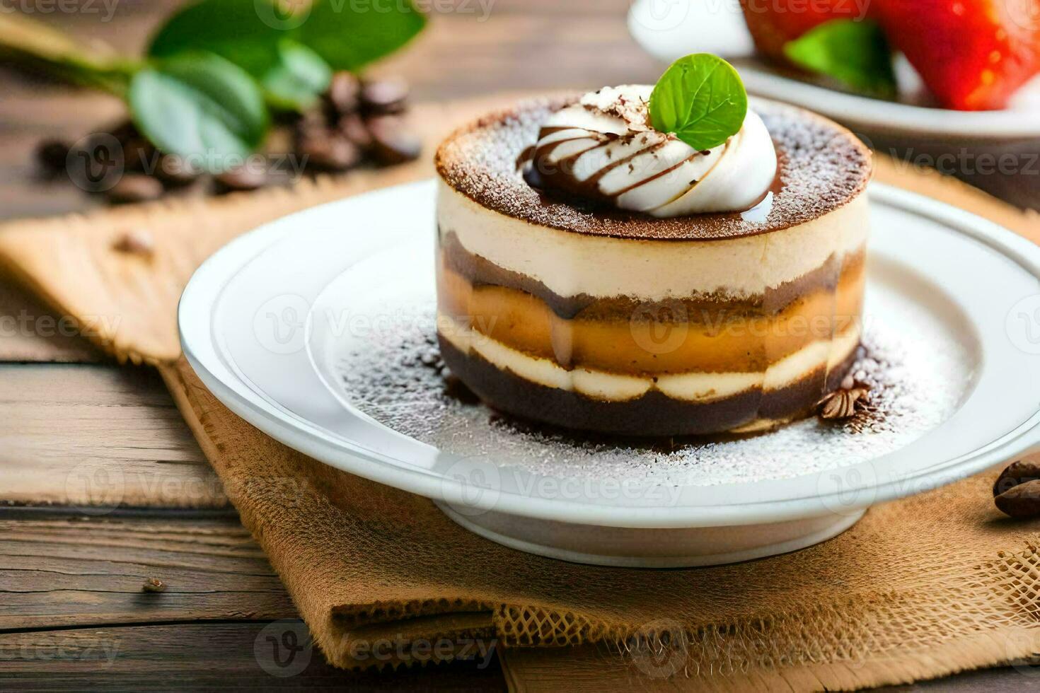 chocolate mousse cake with strawberries and coffee. AI-Generated photo