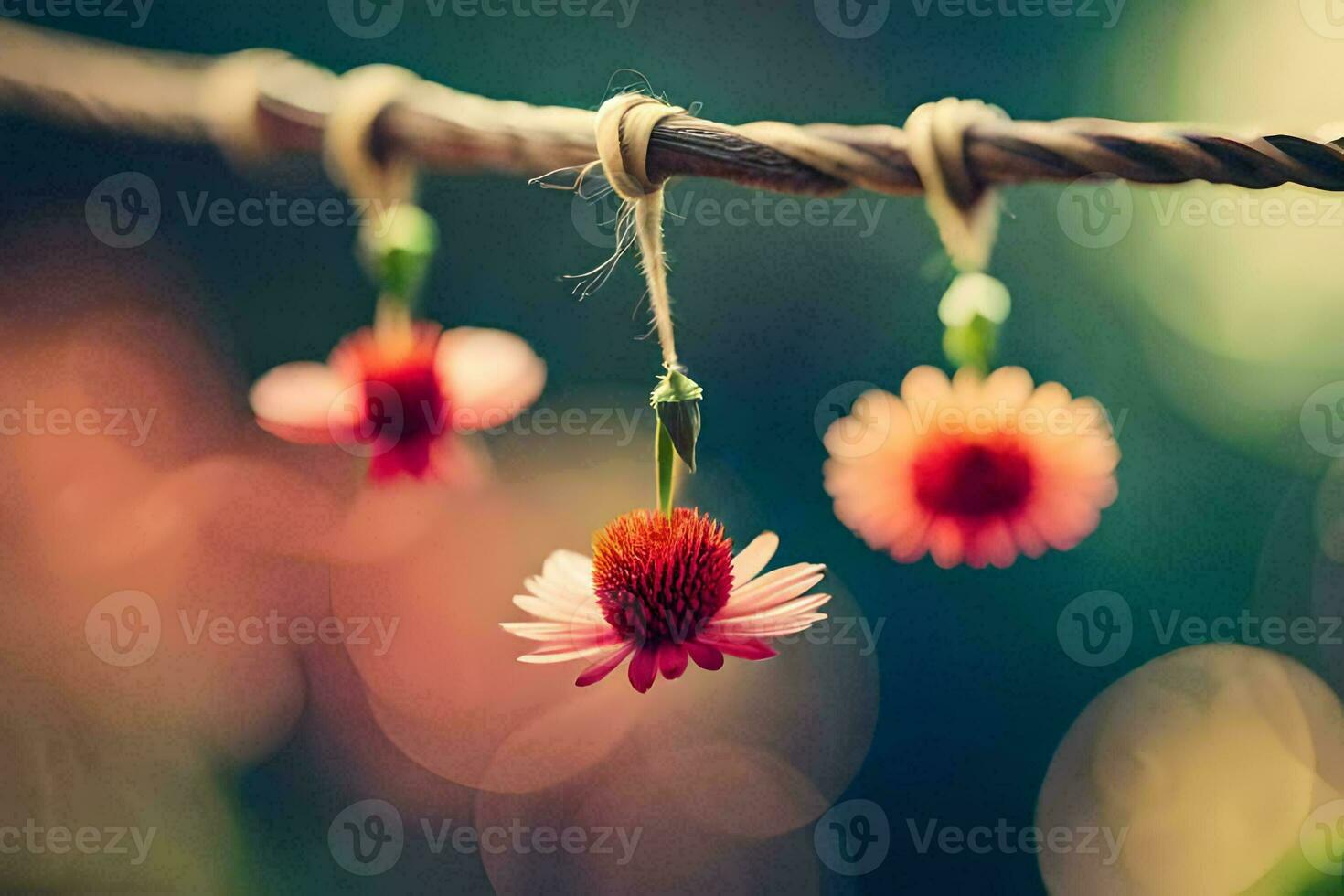 flowers hanging from a rope. AI-Generated photo