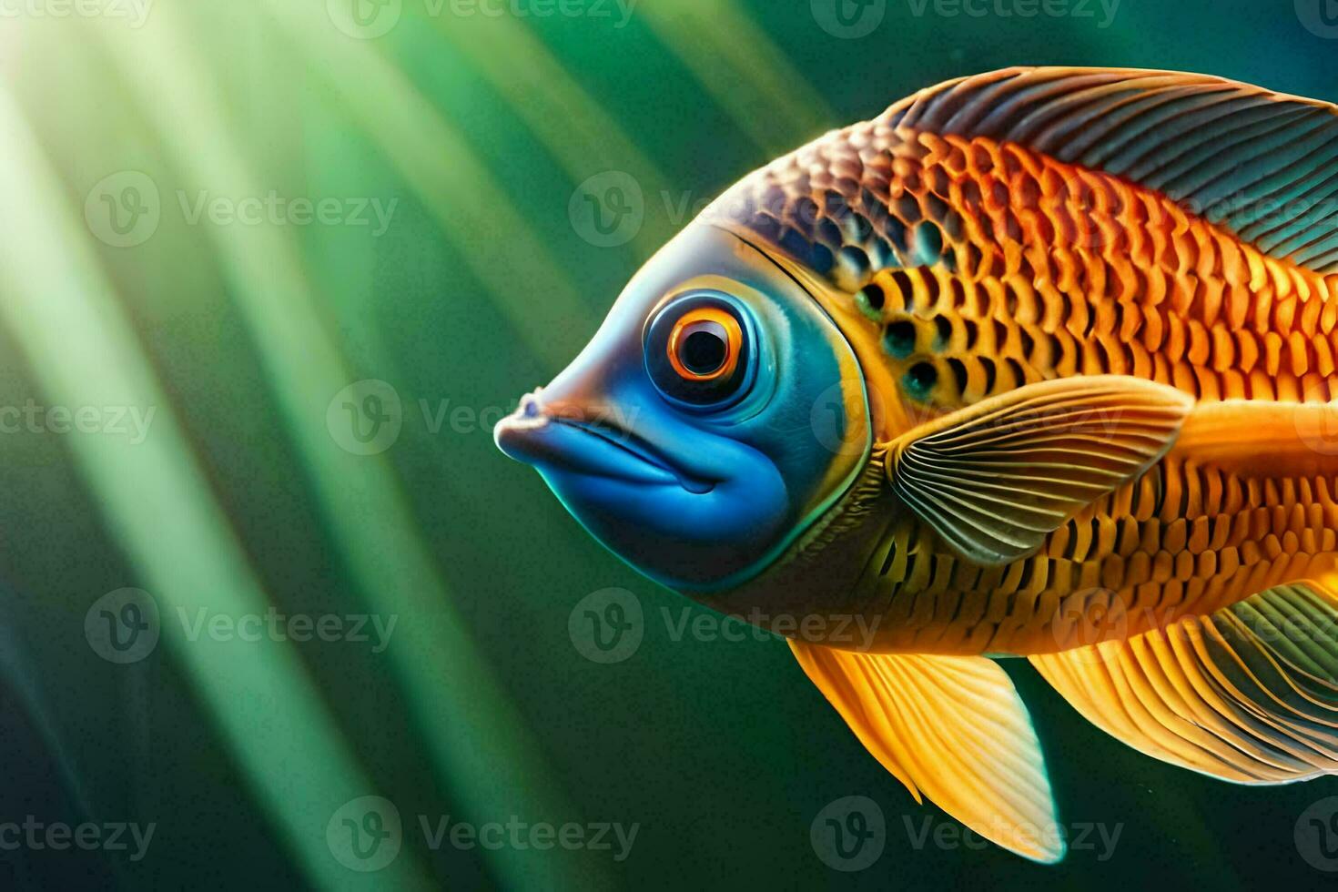 a fish with bright colors and a sunbeam. AI-Generated photo