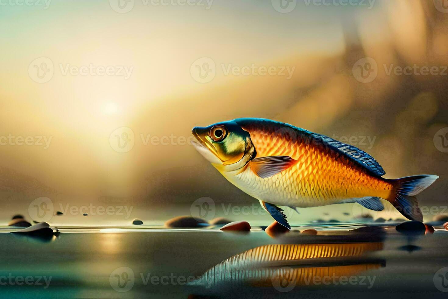 fish in the water with rocks and pebbles. AI-Generated photo