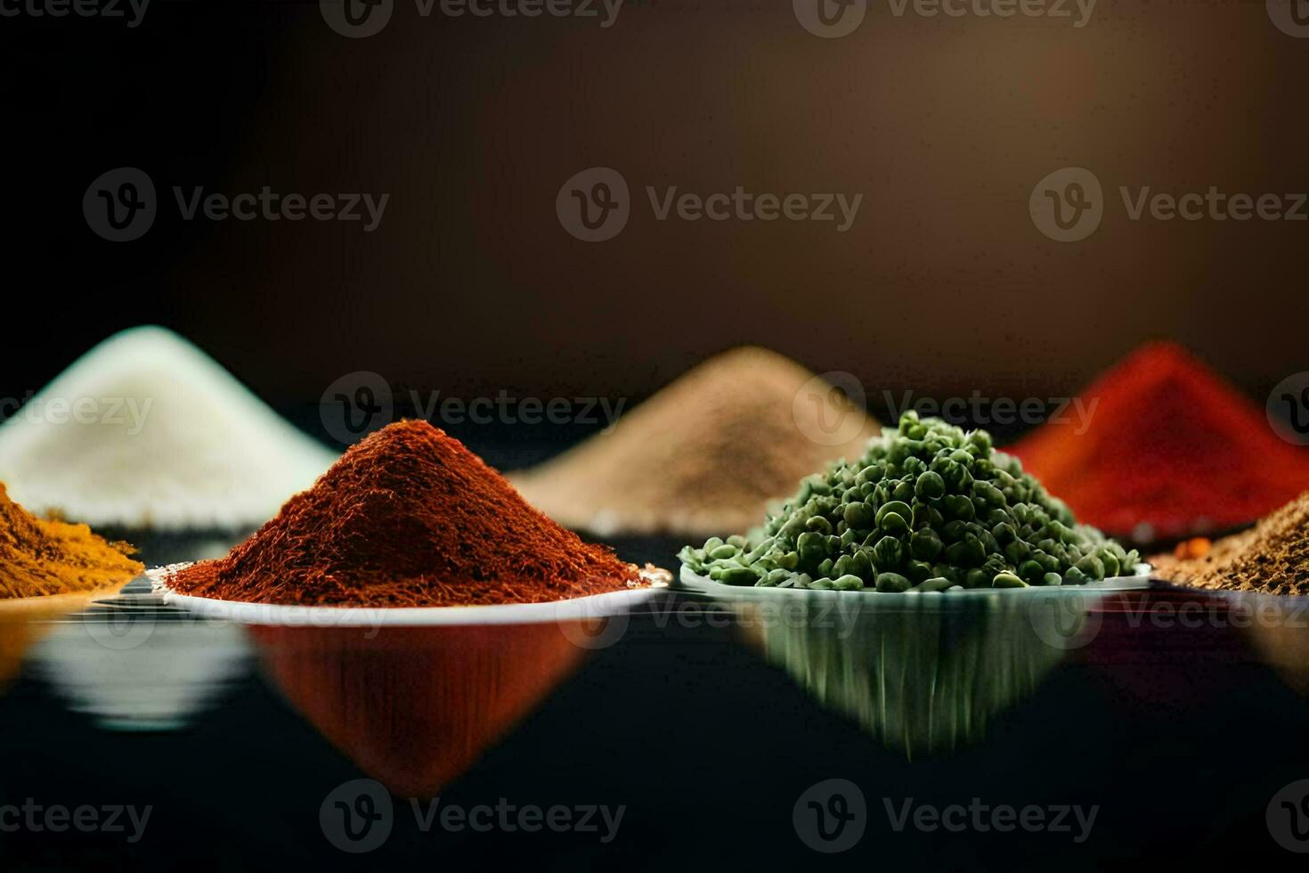 a variety of spices are shown in a row. AI-Generated photo