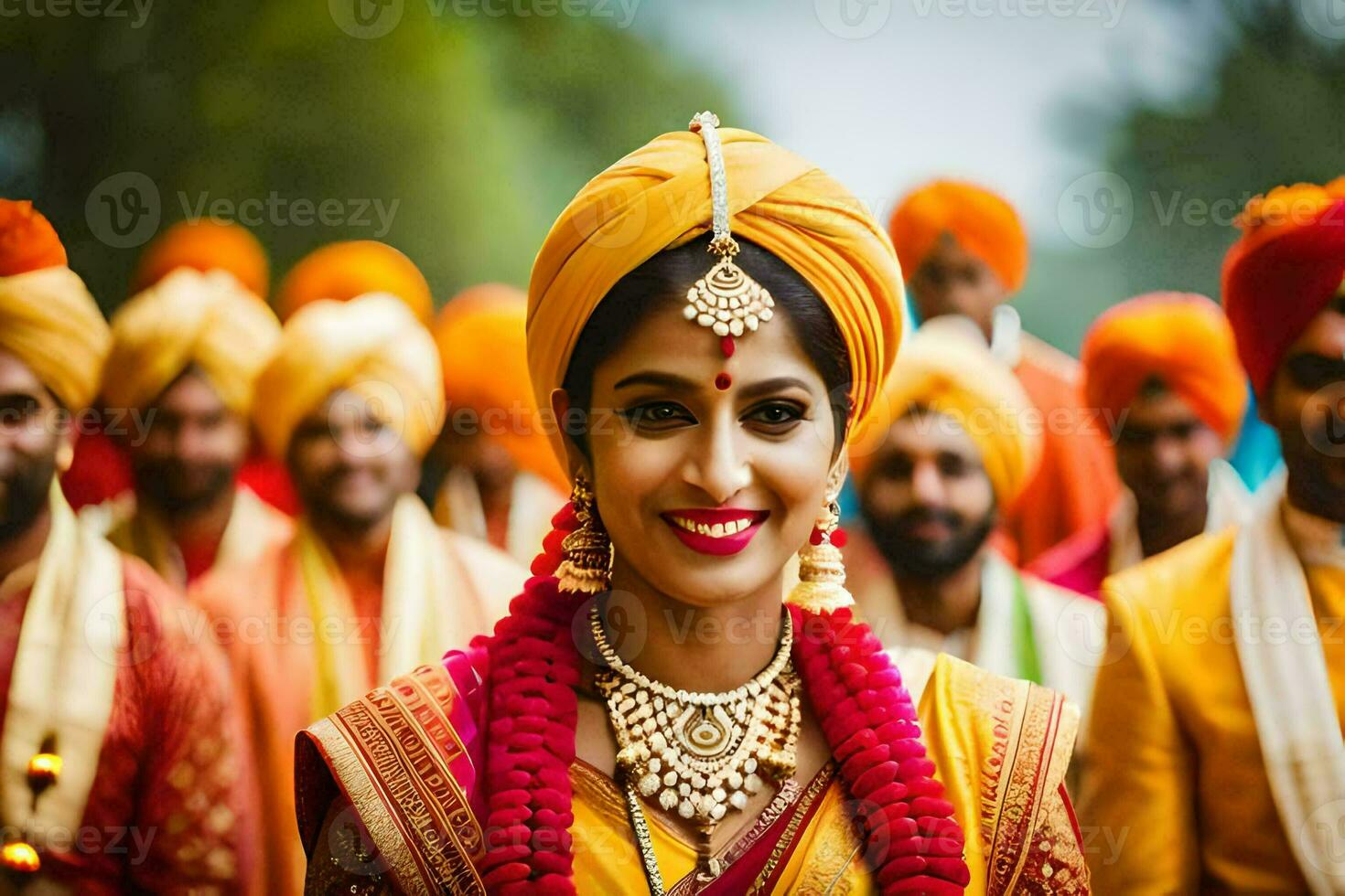 a bride in traditional indian attire. AI-Generated photo